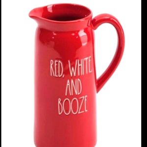 Rae Dunn Pitcher Red/White & Booze NWT